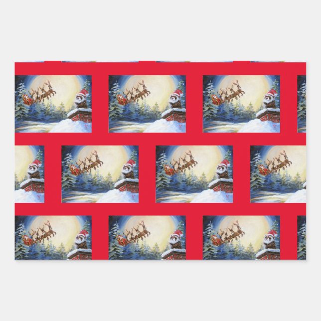Ferret and Santa Wrapping paper from Original Art (Front)