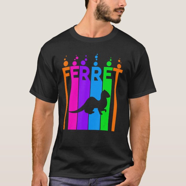 Ferret Animal Rainbow Bubble With Silhouette T-Shirt (Front)