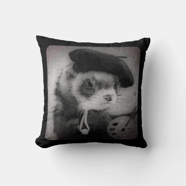 Ferret as Artist Throw Pillow (Front)
