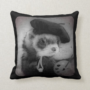 Ferret as Artist Throw Pillow