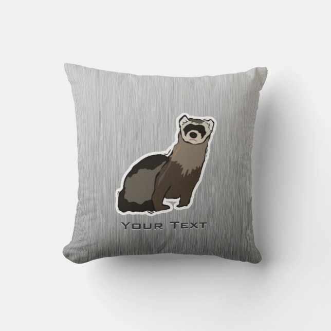 Ferret; Brushed metal look Throw Pillow (Front)