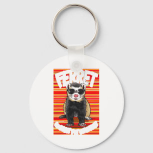 Ferret Coolest Pet On Earth Retro Sungles Funny T Keychain