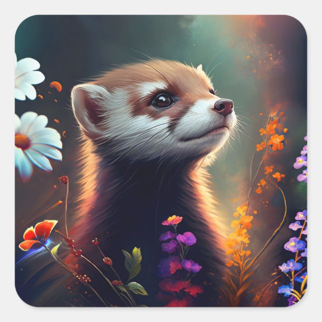 Ferret dans un champ de fleurs Sticker (Devant)