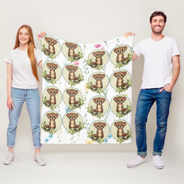 Ferret Floral Vintage Circle Pattern Fleece Blanket (In Situ)