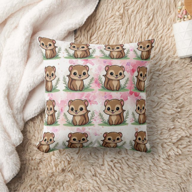 Ferret Floral Vintage Pattern Throw Pillow (Blanket)