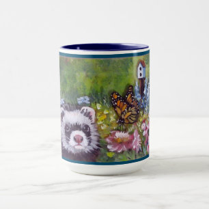 Ferret Flowers Butterfly and Birdhouse Mug