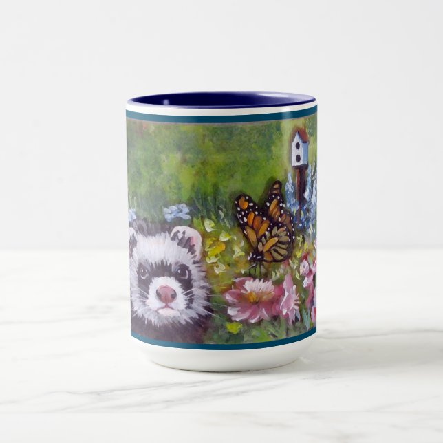 Ferret Flowers Butterfly and Birdhouse Mug (Center)