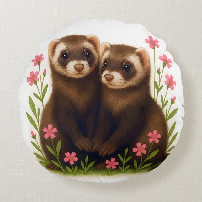 Ferret Friends Round Pillow (Front)