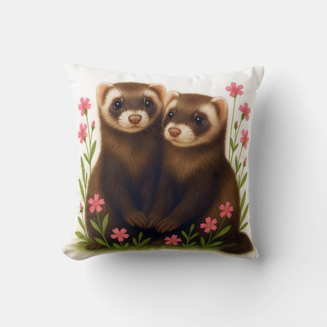 Ferret Friends Throw Pillow (Front)
