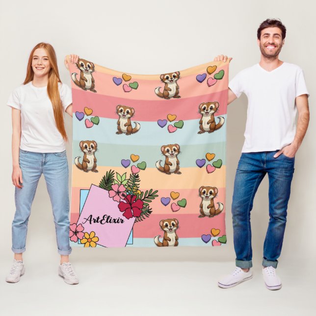 Ferret Hearts Print Fleece Blanket (In Situ)