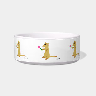 Ferret Holding a Flower Pet Bowl