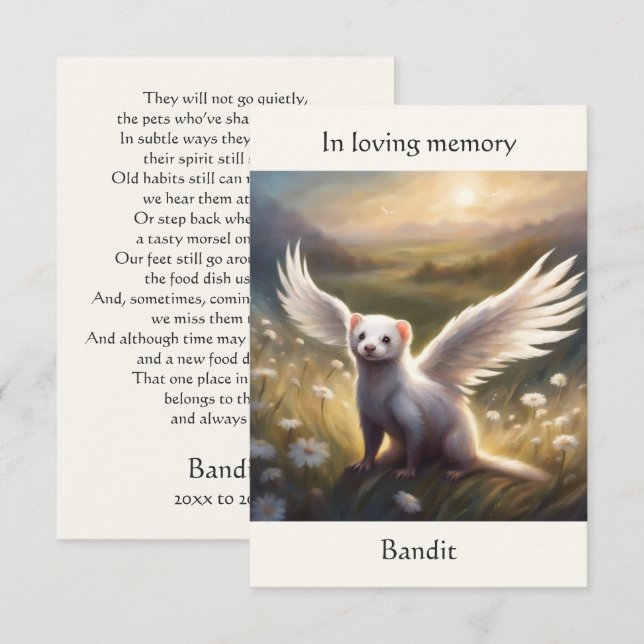 Ferret Memorial Poem Angel Wings Add Name Field  Thank You Card (Front/Back)