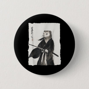 Ferret Samurai Janpanese Vintage Warrior Art Anime 2 Inch Round Button