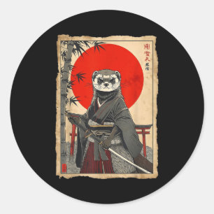 Ferret Samurai Japanese Vintage Warrior Art Anime  Classic Round Sticker
