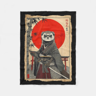 Ferret Samurai Japanese Vintage Warrior Art Anime Fleece Blanket