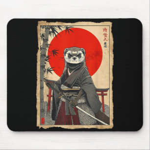 Ferret Samurai Japanese Vintage Warrior Art Anime Mouse Pad