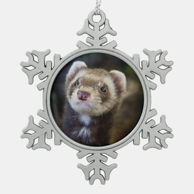 Ferret Snowflake Pewter Christmas Ornament (Front)