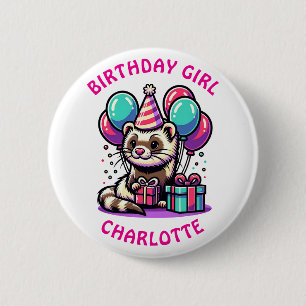 Ferret Themed Birthday Girl Party Personalized 2 Inch Round Button