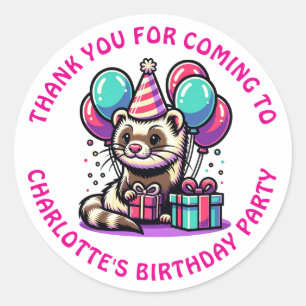 Ferret Themed Girl's Birthday Party Personalized Classic Round Sticker
