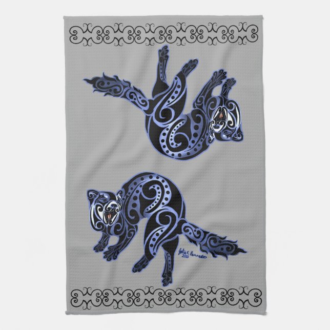 Ferret Trybe: War Dance! Kitchen Towel (Vertical)