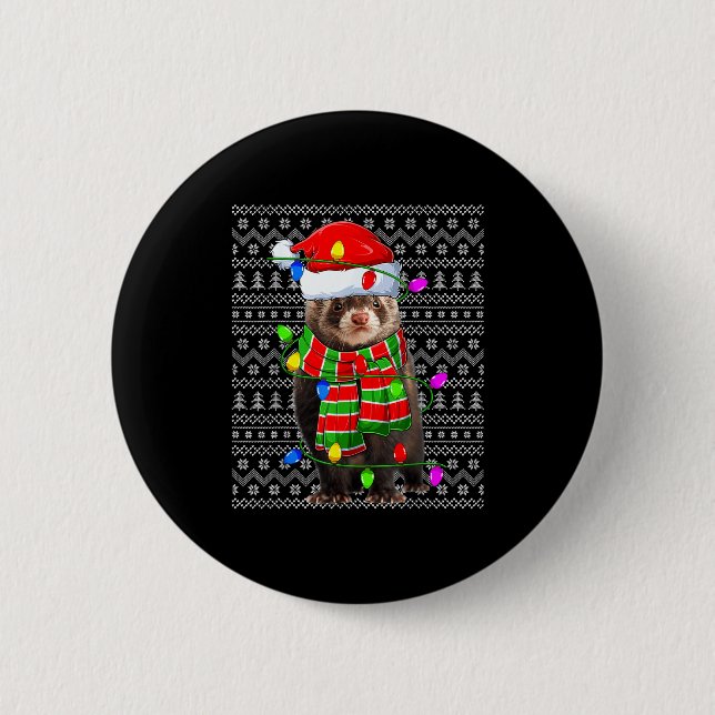 Ferret Ugly Xmas Lighting Santa Ferret Christmas  2 Inch Round Button (Front)