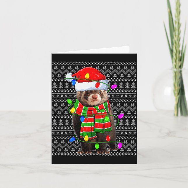 Ferret Ugly Xmas Lighting Santa Ferret Christmas  Card (Front)