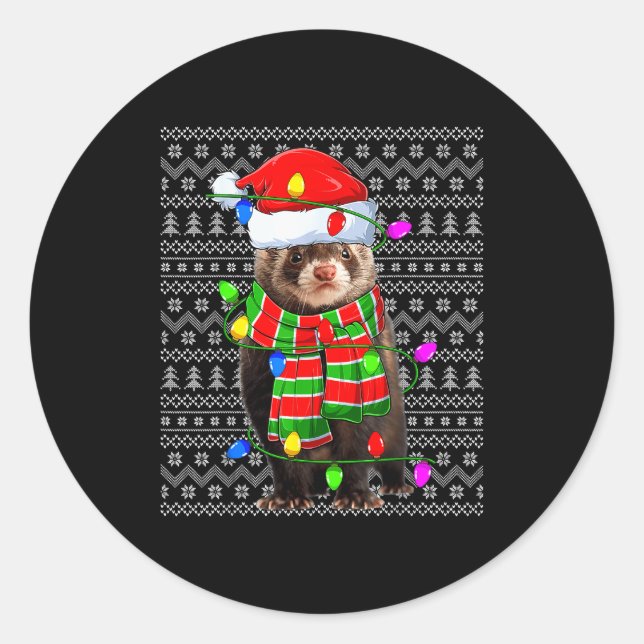 Ferret Ugly Xmas Lighting Santa Ferret Christmas  Classic Round Sticker (Front)