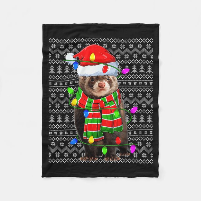 Ferret Ugly Xmas Lighting Santa Ferret Christmas  Fleece Blanket (Front)