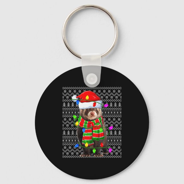 Ferret Ugly Xmas Lighting Santa Ferret Christmas  Keychain (Front)