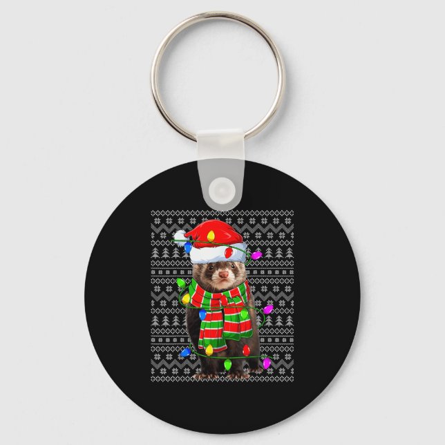 Ferret Ugly Xmas Lighting Santa Ferret Christmas  Keychain (Front)