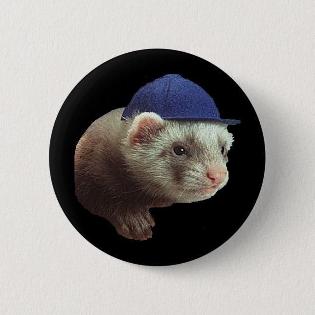 Ferret Wearing Hat 2 Inch Round Button (Front)