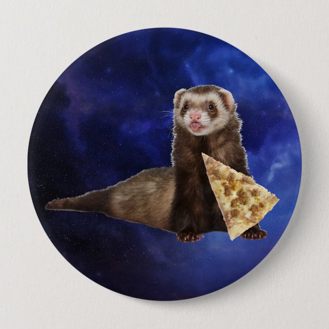 Ferret Weasel PIzza Slice Nebula Space 4 Inch Round Button (Front)