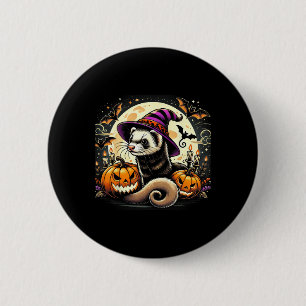 Ferret Witch Halloween - Spooky Pumpkin Bats Art 2 Inch Round Button