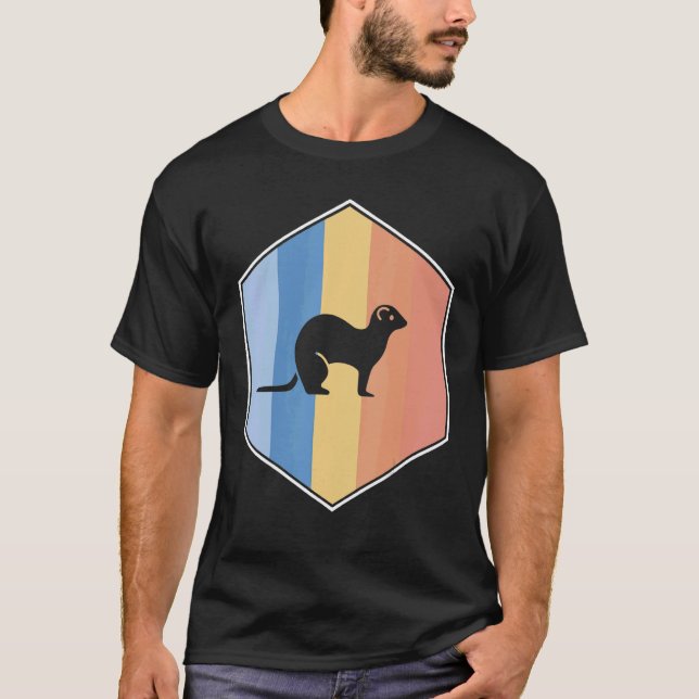 Ferret With Retro Colours In A Hexagon T-Shirt (Front)