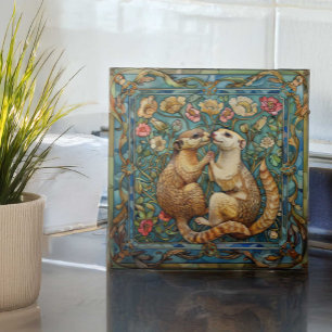 Ferrets in Love Romantic Art Nouveau Design Tile