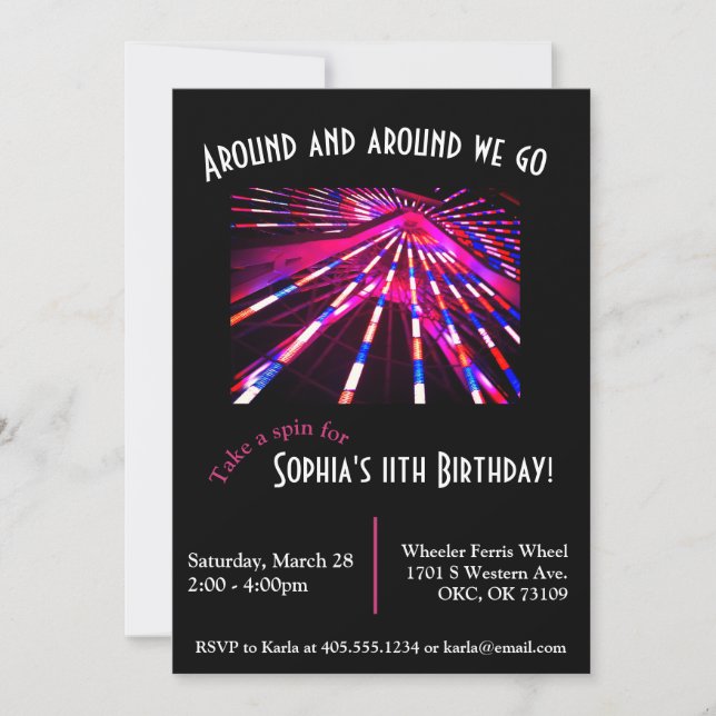 Ferris Wheel Amusement Park Birthday Invitation (Front)