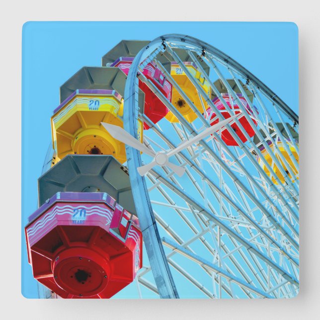 Ferris Wheel at Santa Monica Pier, California Square Wall Clock (Front)