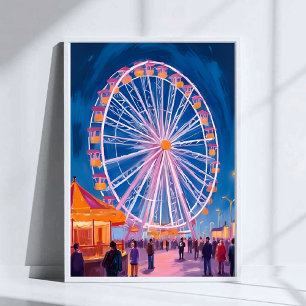Ferris Wheel   Boardwalk Carnival Watercolor Poster