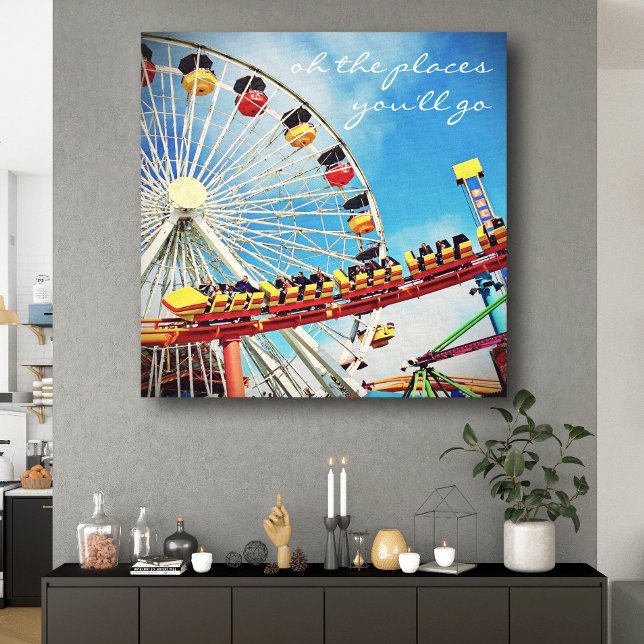 Ferris Wheel Roller Coaster Places Go Quote Script Canvas Print (Creator Uploaded)