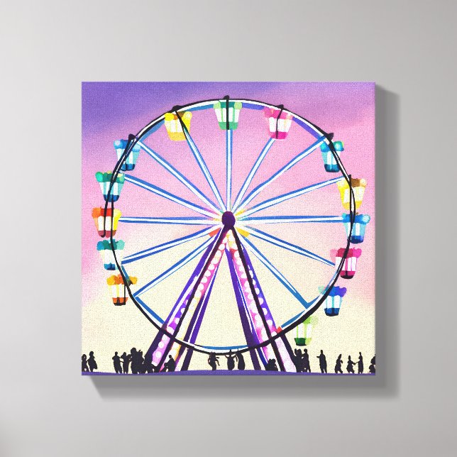 Ferris Wheel Sunset | Beautiful Watercolor Canvas Print (Front)