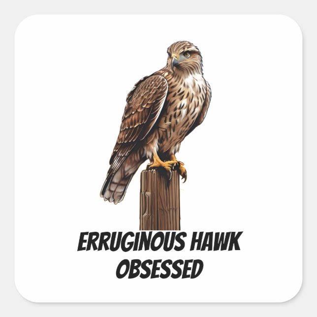 ferruginous Hawk perched on pole Square Sticker (Front)