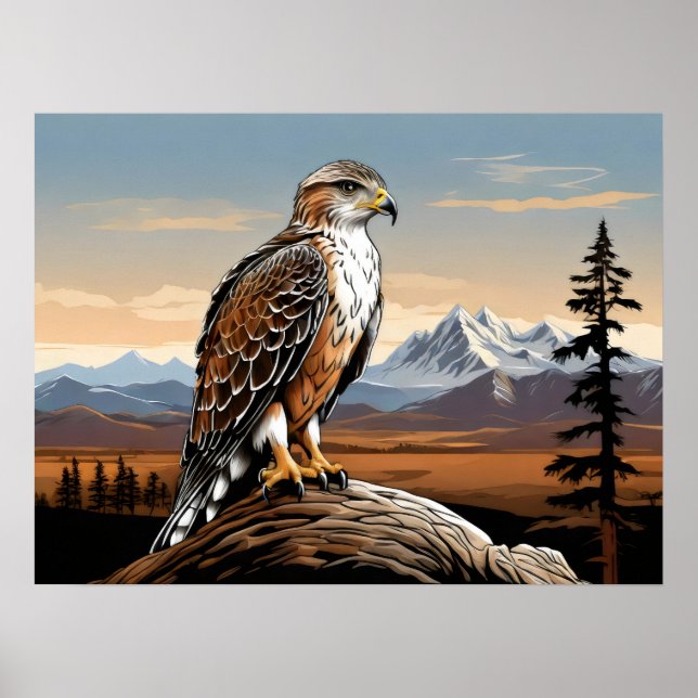Ferruginous Hawk perched on rock Poster (Front)