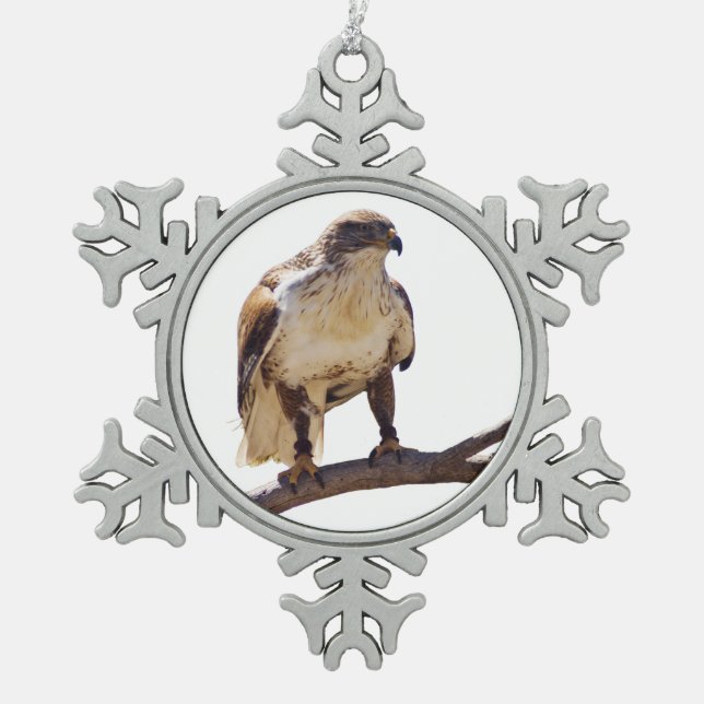 Ferruginous Hawk Snowflake Pewter Christmas Ornament (Front)