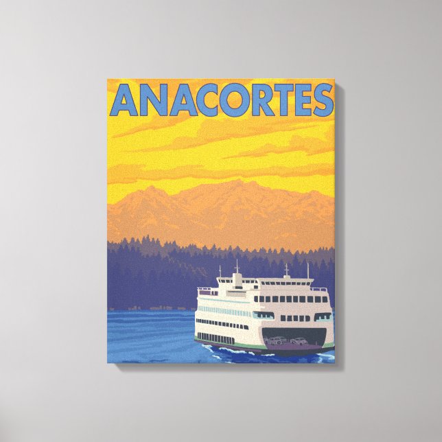 Ferry and Mountains - Anacortes, Washington Canvas Print (Front)