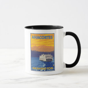 Ferry and Mountains - Anacortes, Washington Mug