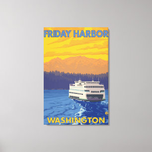 Ferry and Mountains - Friday Harbour, Washington Canvas Print