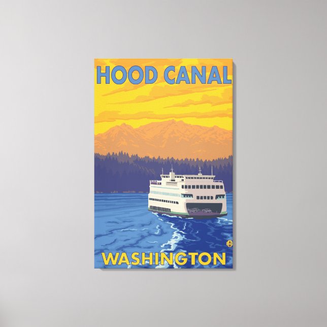 Ferry and Mountains - Hood Canal, Washington Canvas Print (Front)