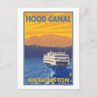 Ferry and Mountains - Hood Canal, Washington Postcard
