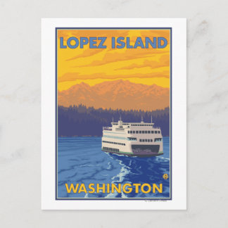 Ferry and Mountains - Lopez Island, Washington Postcard