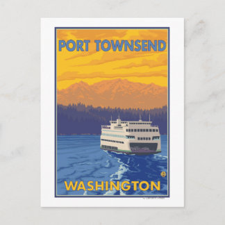 Ferry and Mountains - Port Townsend, Washington Postcard